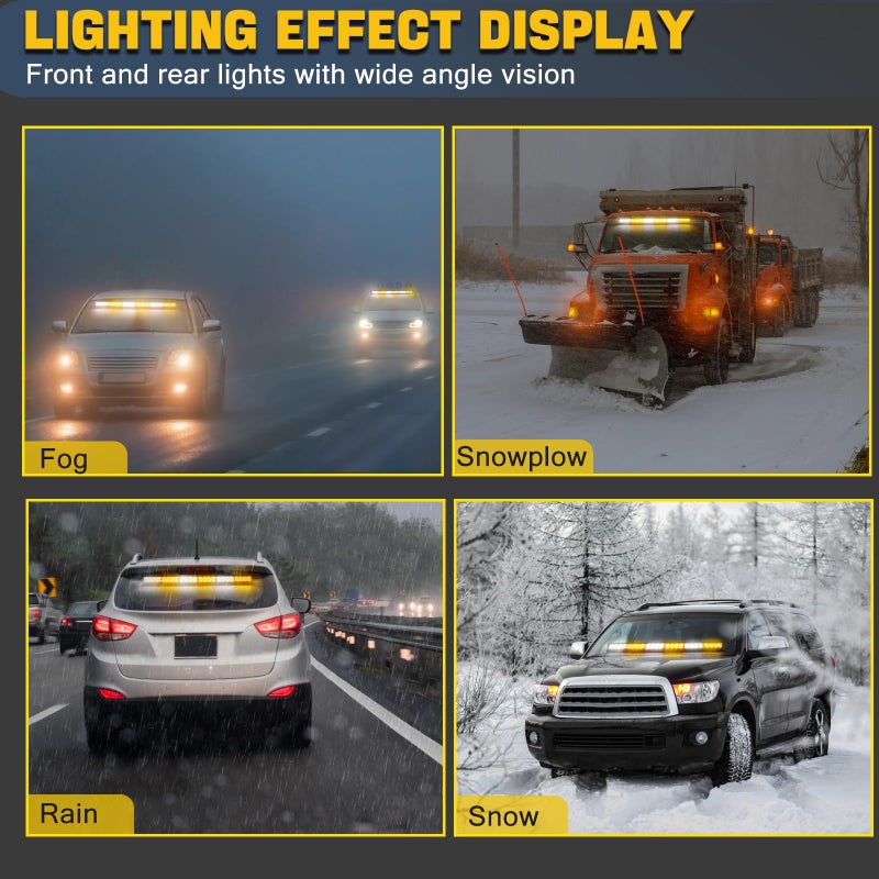FEELOTAM Traffic Advisor Strobe Lights Bar Emergency Warning Strobe Flash Visor Lights for Vehicles Trucks Suction Bracket 27 Inch 6 Panel Led Wireless Remote Control Amber and White - Image 4